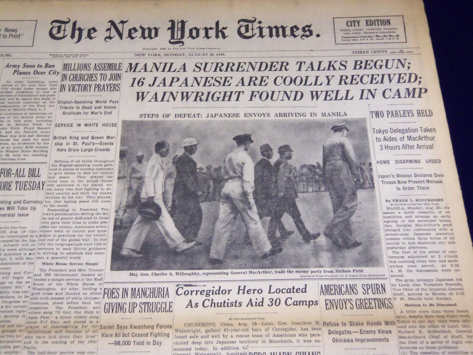 1945 AUGUST 20 NEW YORK TIMES - WAINWRIGHT FOUND WELL IN CAMP - NT 644