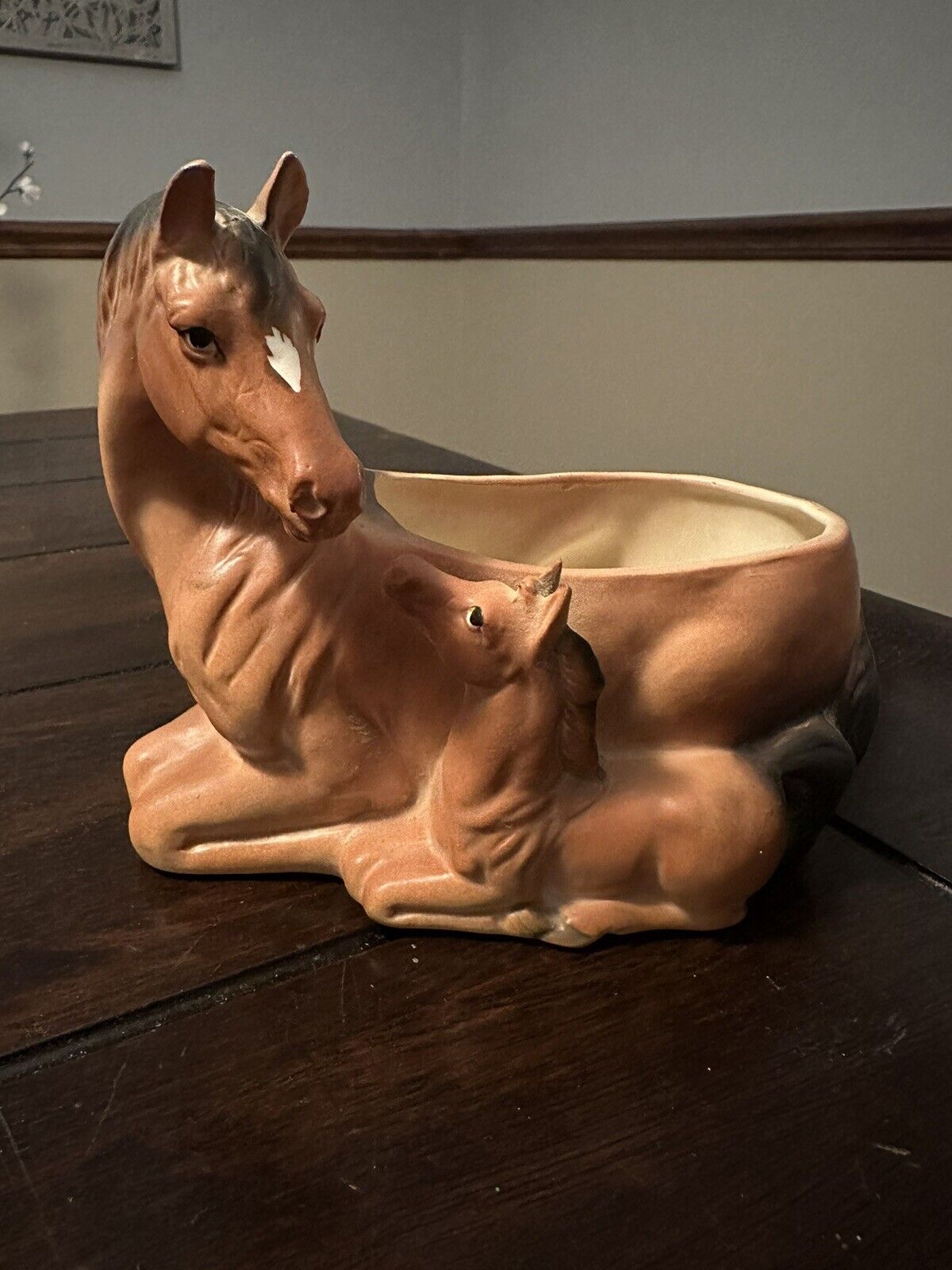 Vintage Lefton horse and foal ceramic planter