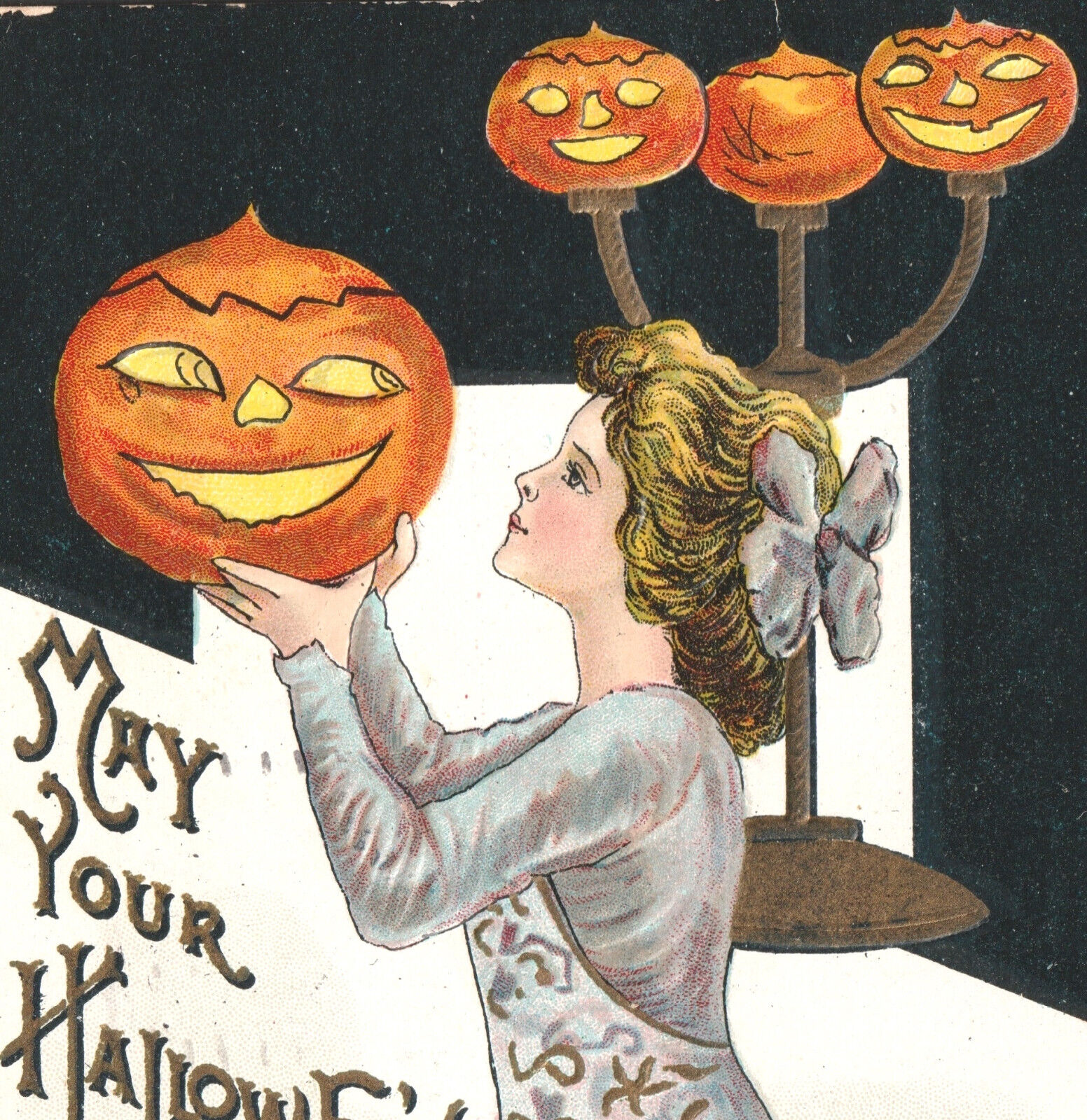 HBG Griggs 1913 May Your Halloween Be Merry Pretty Pumpkin JOL L&E 2262 PostCard