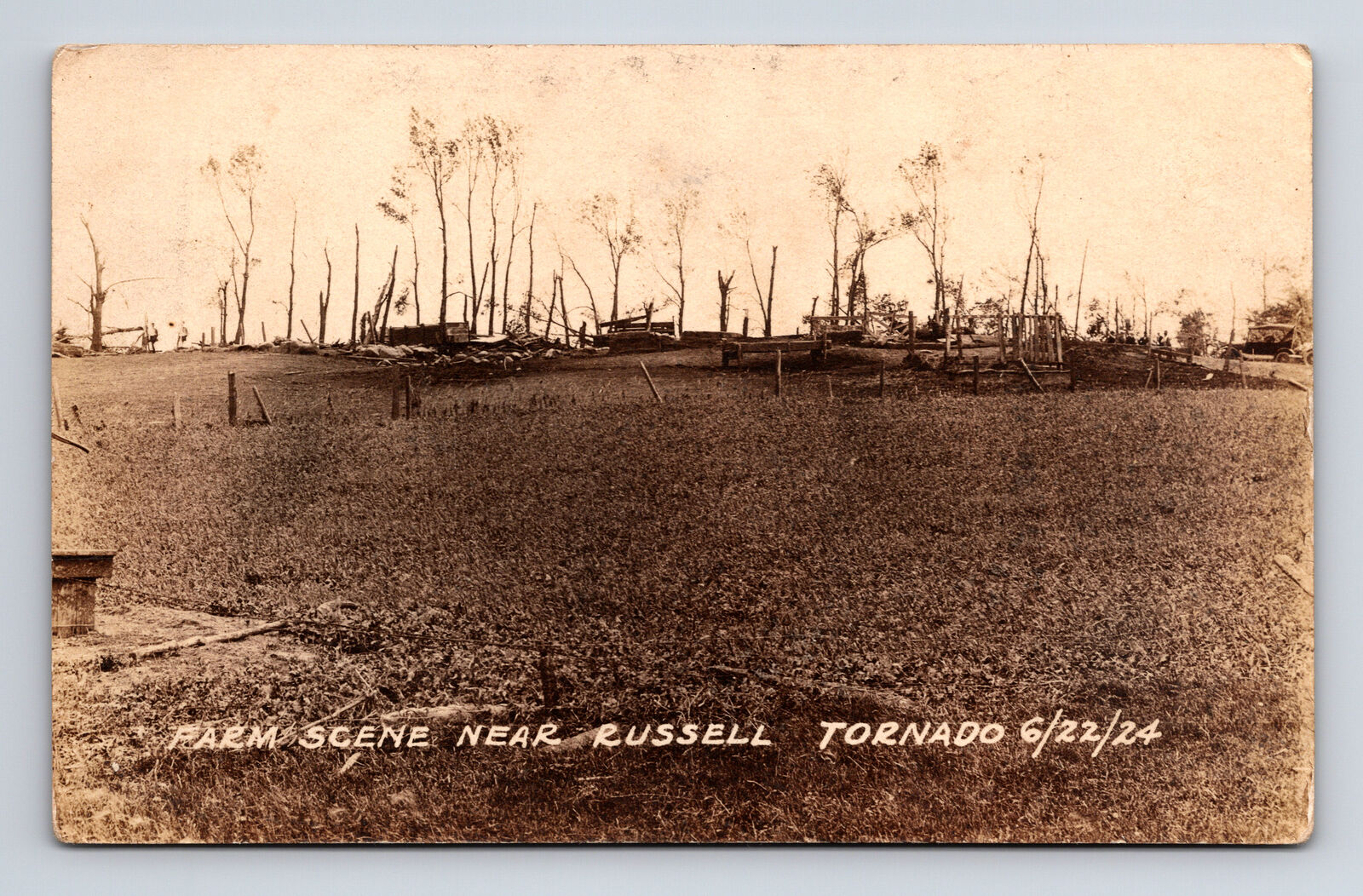 RPPC Farm Scene Near Russell Tornado June 22 1924 State Unknown Russell Postcard