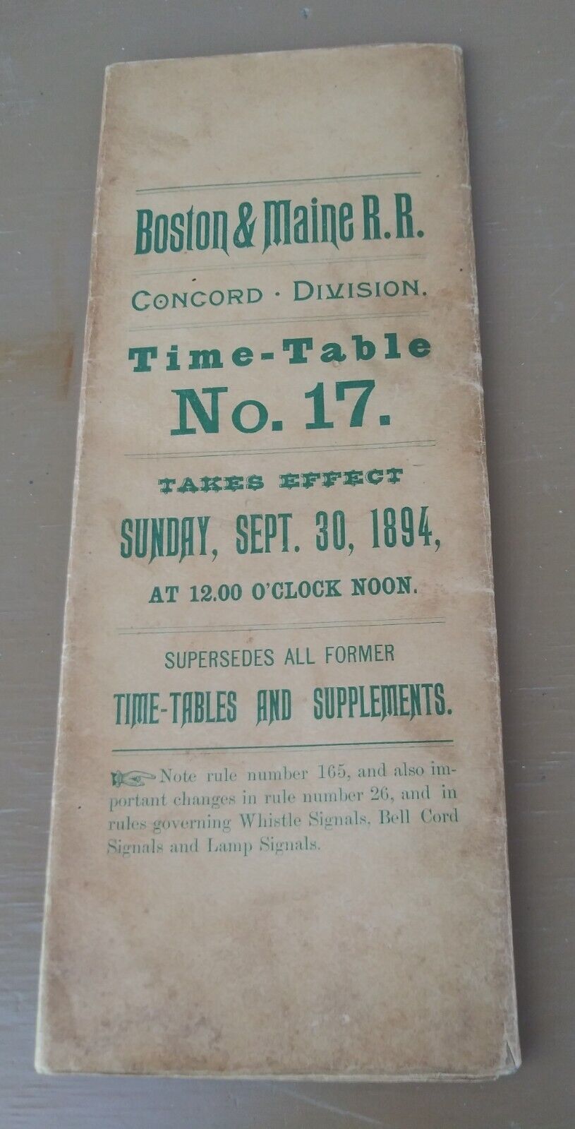 1894 Train Railroad Time Table Schedule Boston & Maine R.R. Concord Division