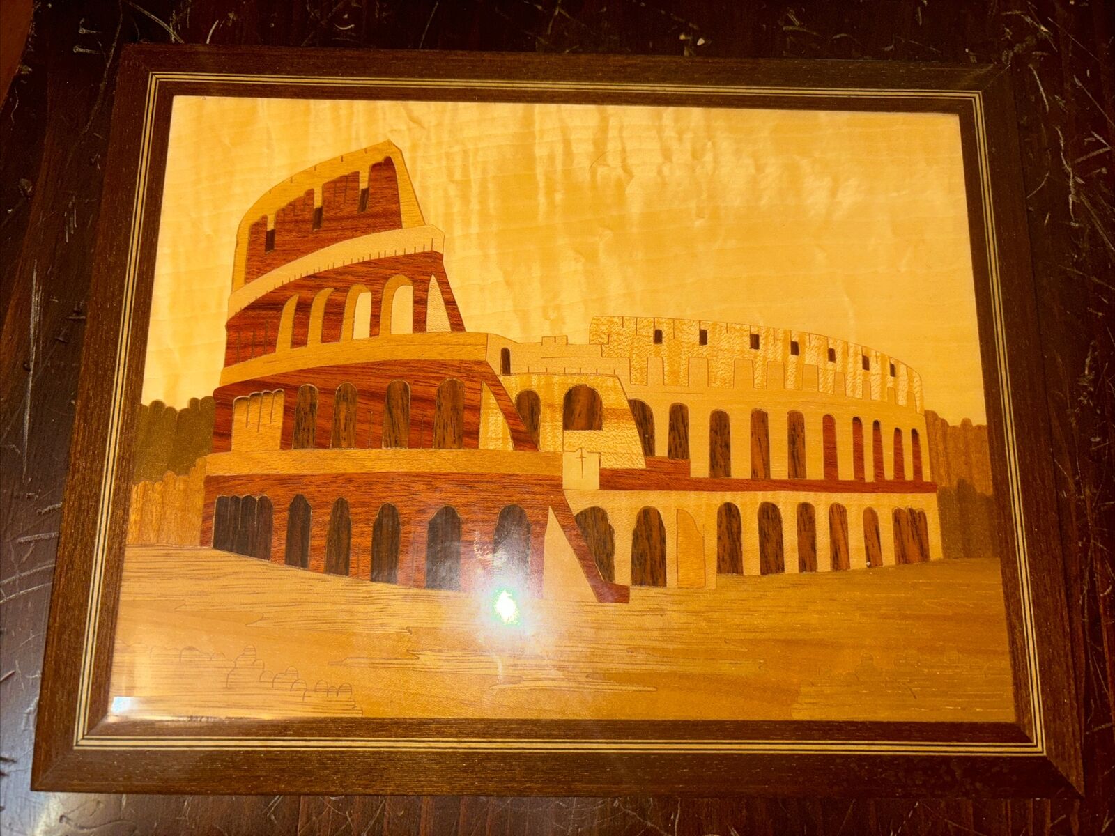 Vtg Wood Marquetry Inlay Picture Art Italy Inlaid 11”x 8.5” Roman Coliseum EUC