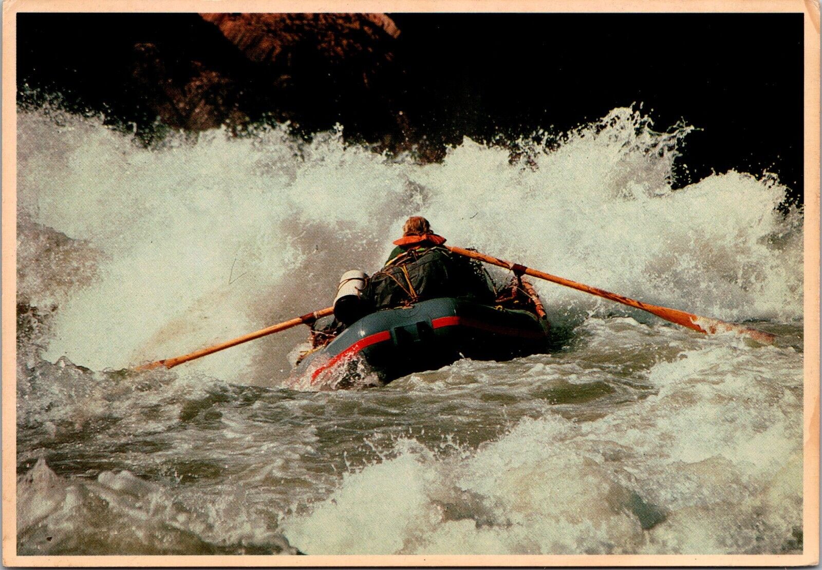 Postcard White Water Rafting Man Against River     [eb]