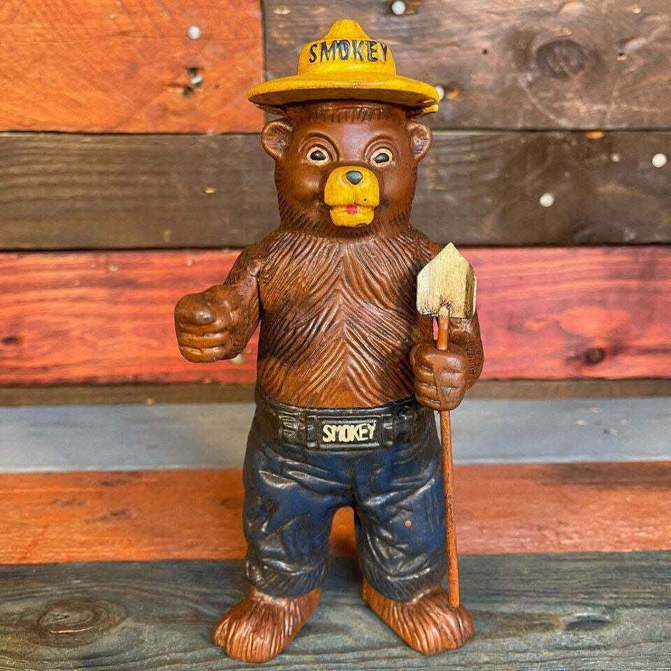 Smokey The Bear Cast Iron Bank With Painted Antique Finish (8