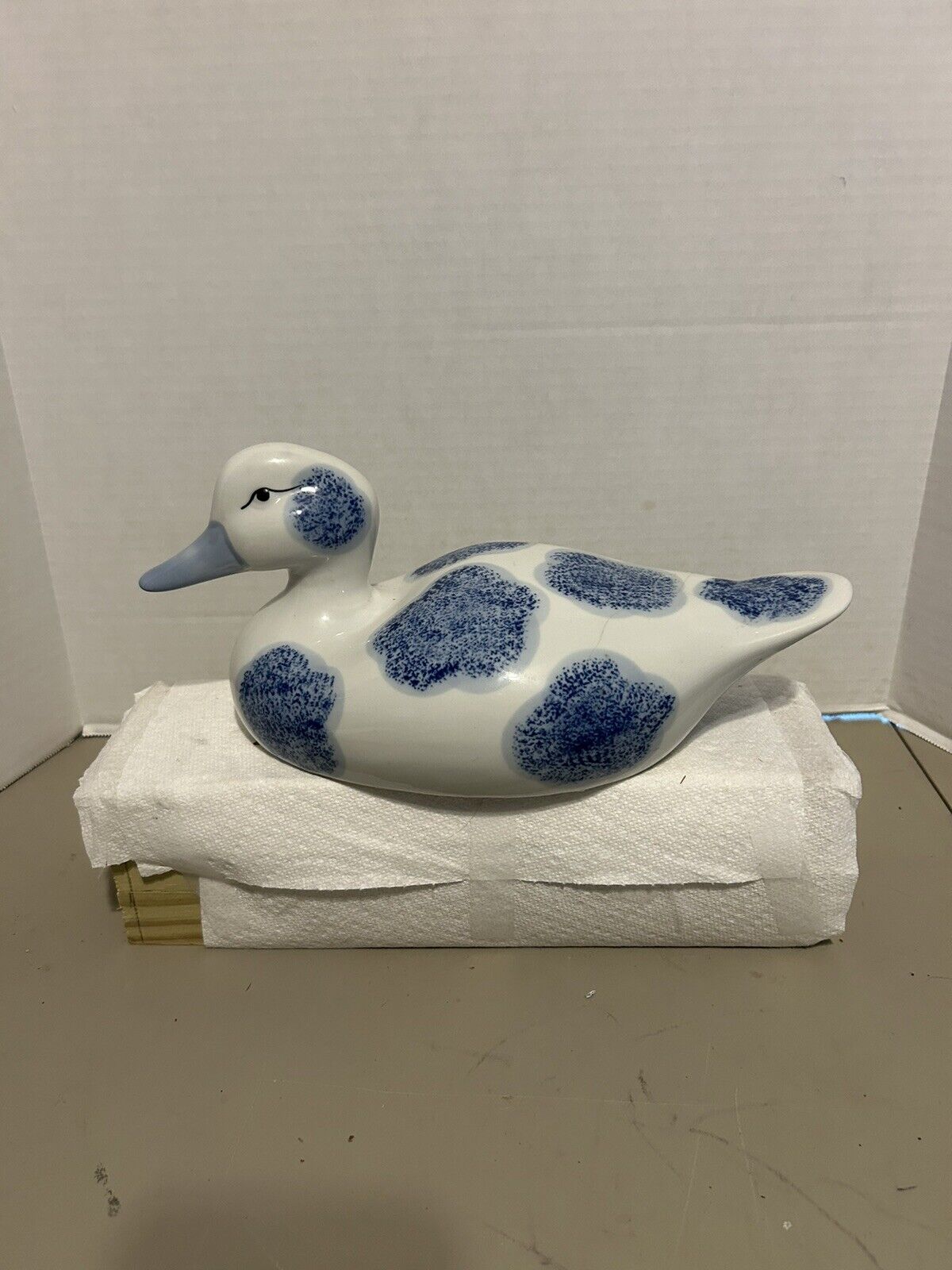 Vintage Flambro Blue & White Porcelain Duck Countryside Collection 11.5” Long