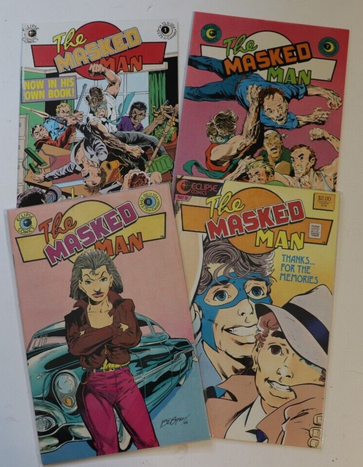 The Masked Man Lot of 4- #1 #7 #8 #9 Copper Age Eclipse Comics