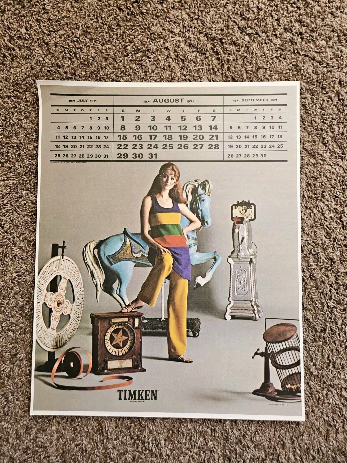 Vintage Timken Calendar August 1971