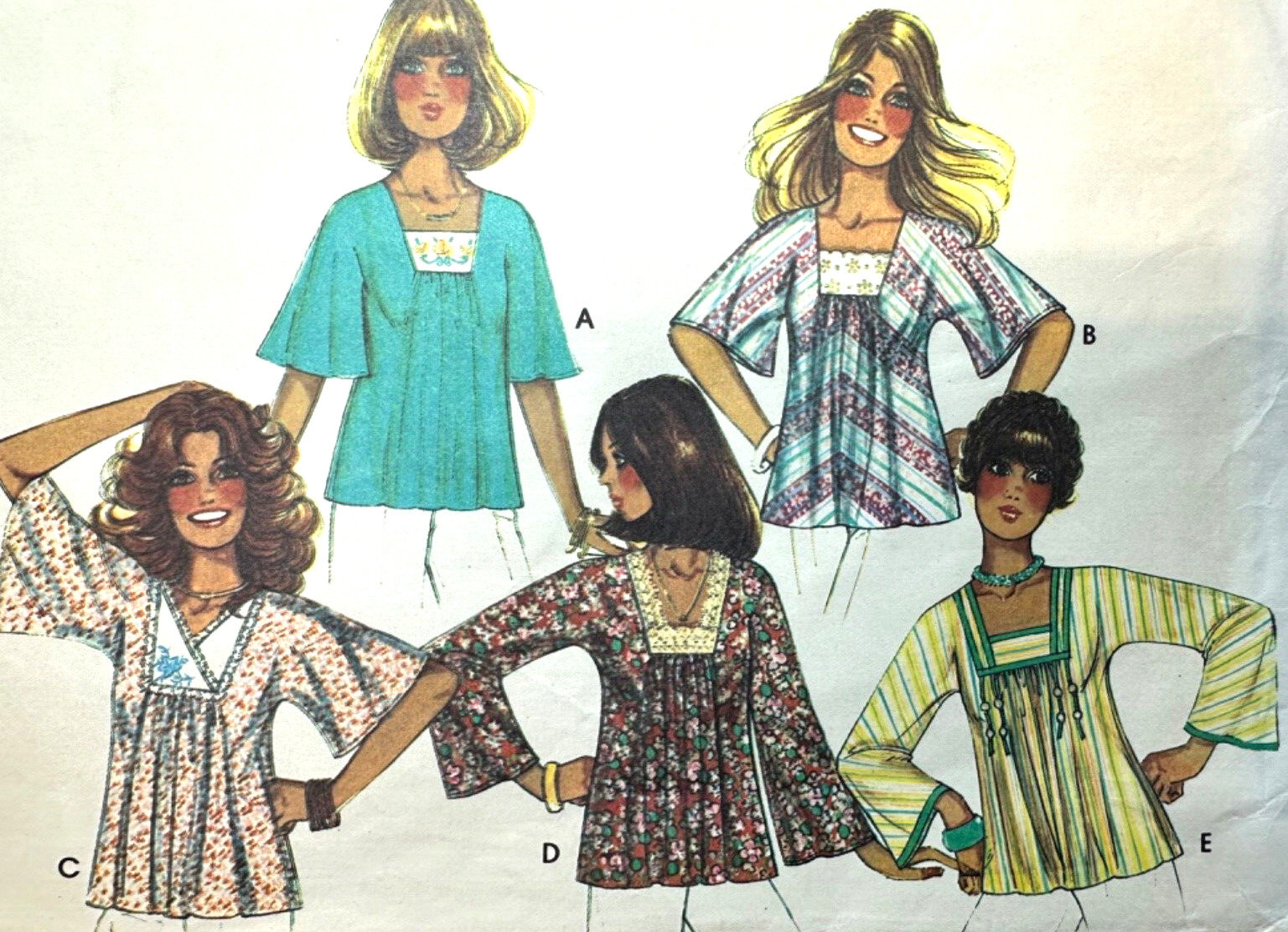 Vintage 1970s Pattern BOHO Kerchief Tunic TOP Blouse  McCalls 5441 Sz MED 14-16