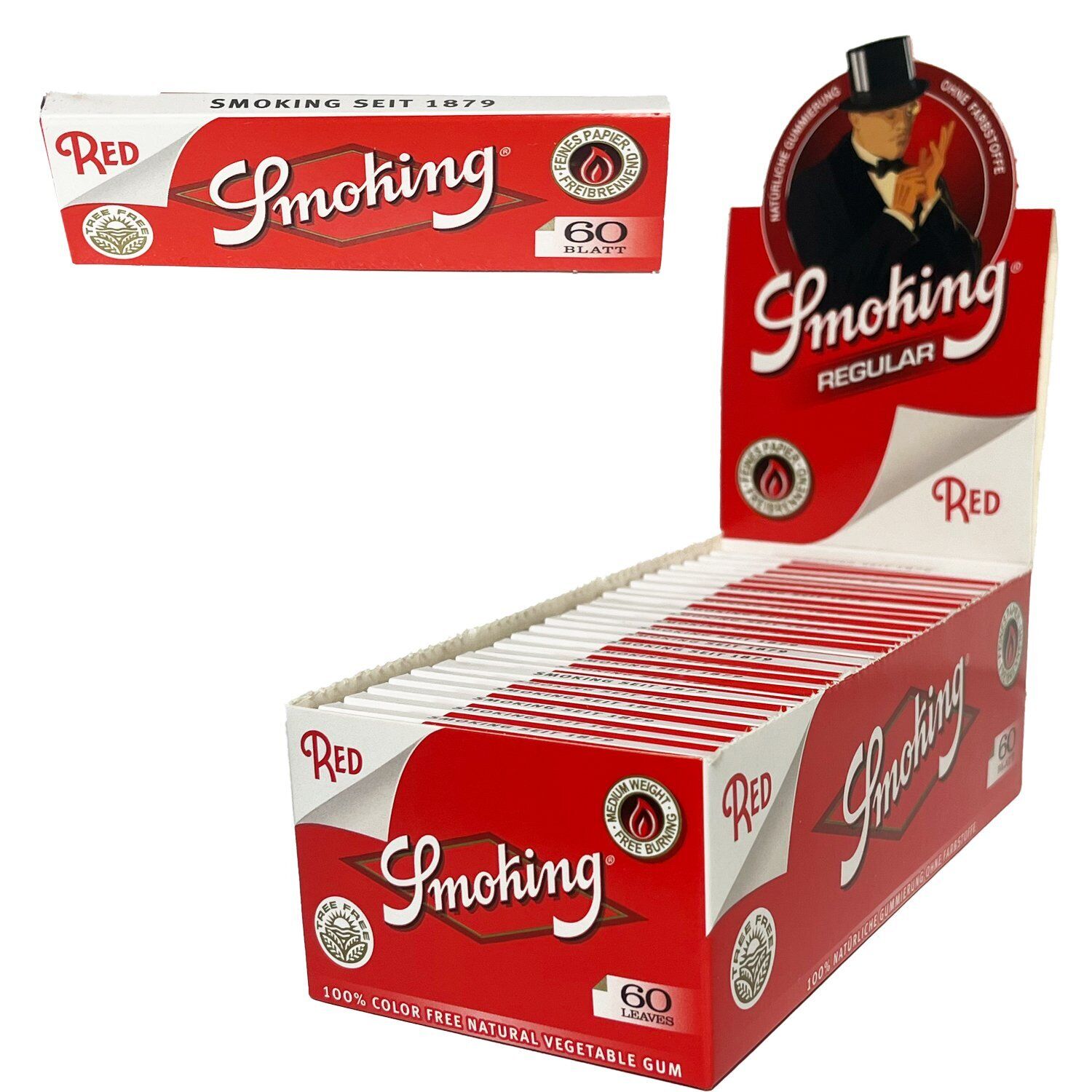 SMOKING Red Regular (70MM/Single Wide) Rolling Papers - 60 Leaf - Box of 50...