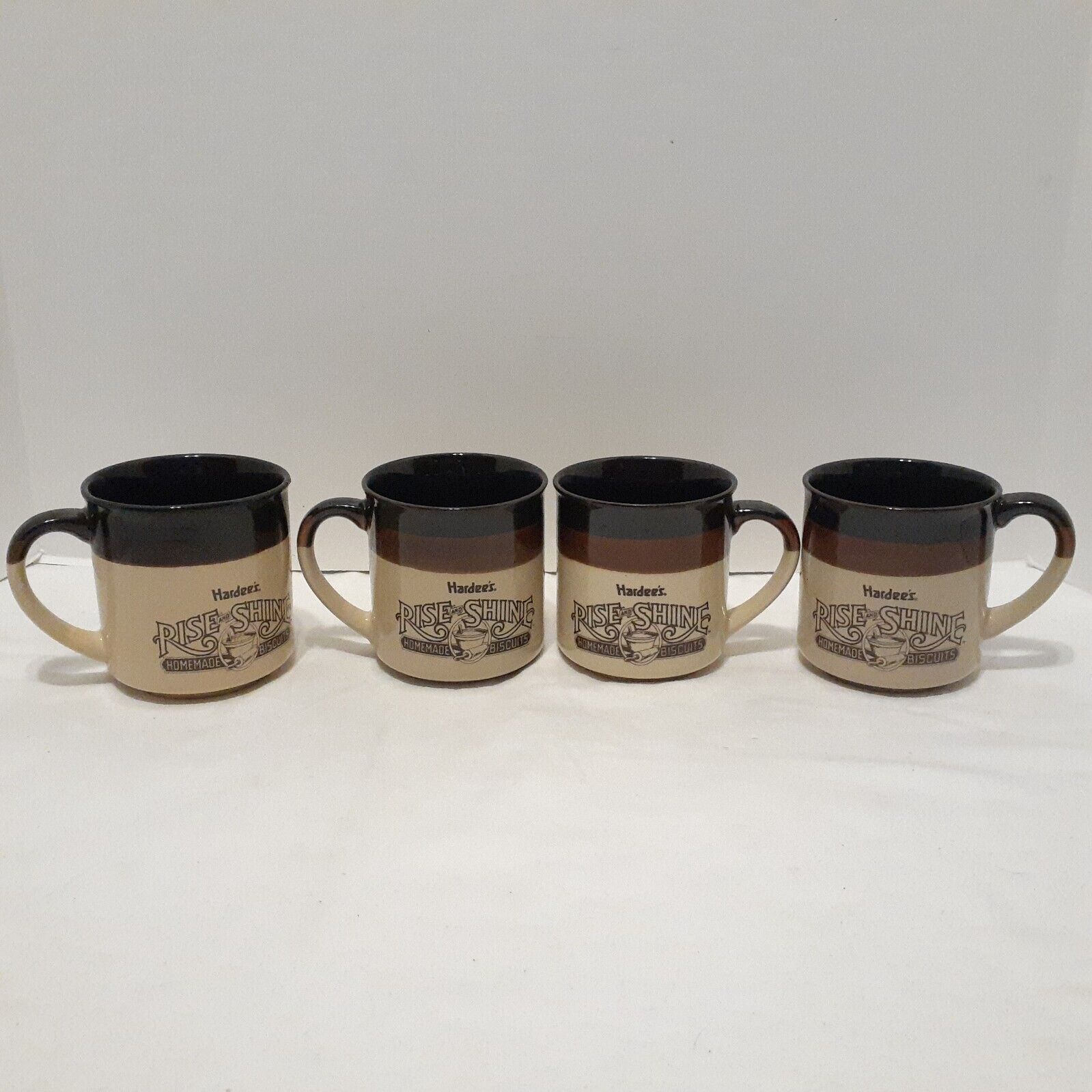 Vintage Set of 4 Hardee's 1989 Rise and Shine Coffee Mugs / Cups