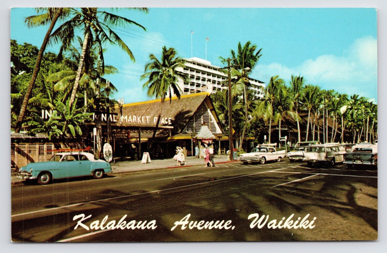 c1960s~Waikiki Hawaii HI~Kalakaua Avenue~International Market Place~VTG Postcard