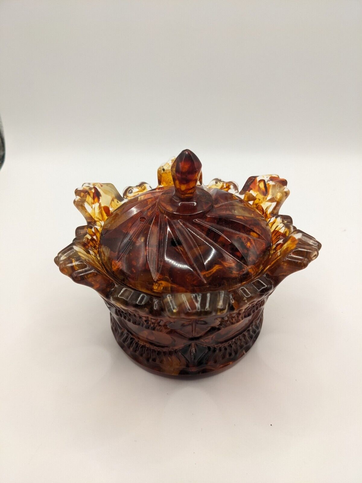 Rare Vintage Crown Baltic Amber Resin Jewelry Box