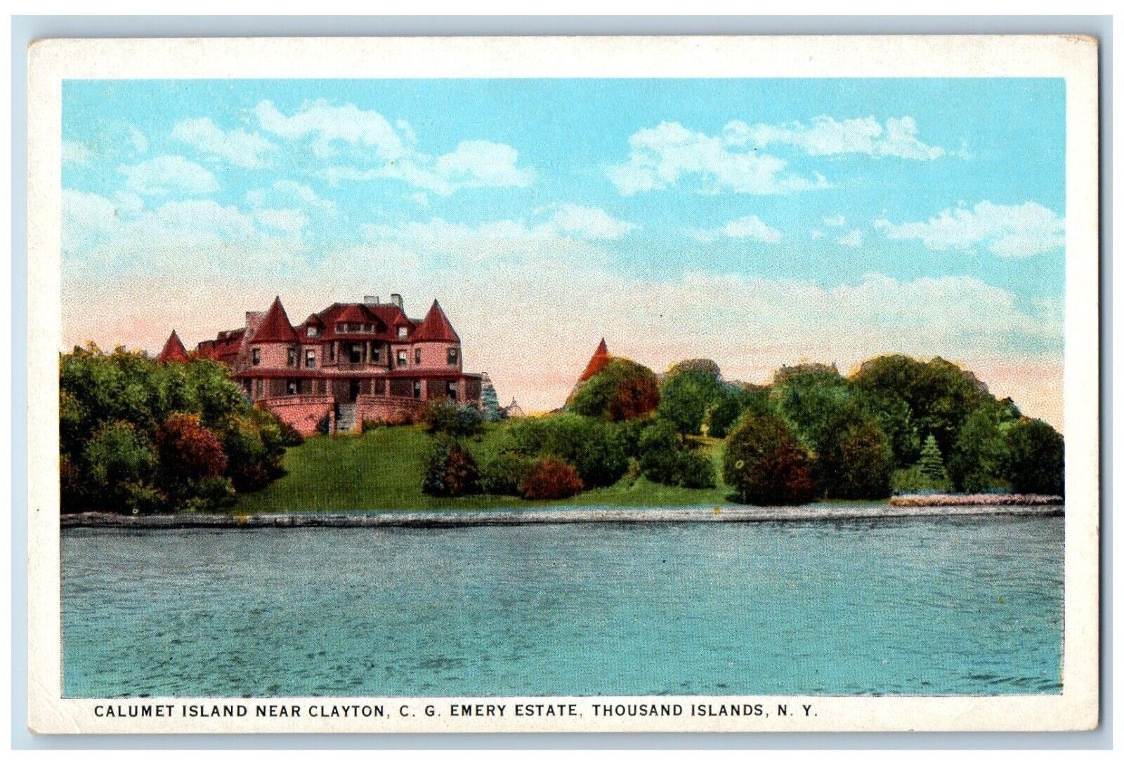 Thousand Islands New York NY Postcard Calumet Island Clayton Emery Estate c1920