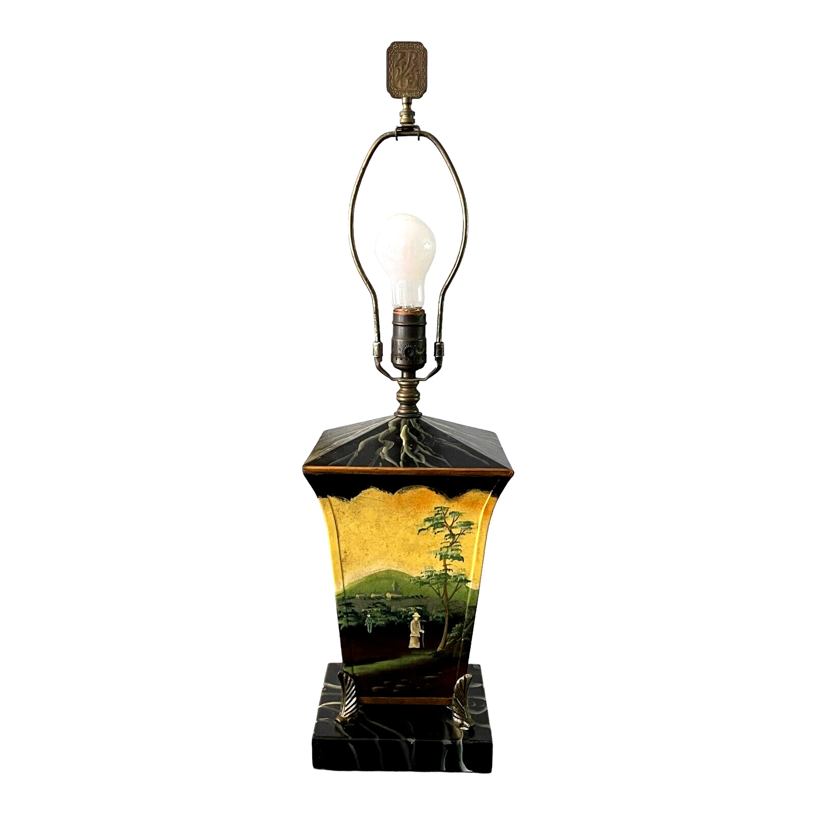 Sarreid LTD Lamp Toleware Hand Painted Landscape Jardiniere Style 3-Way Light