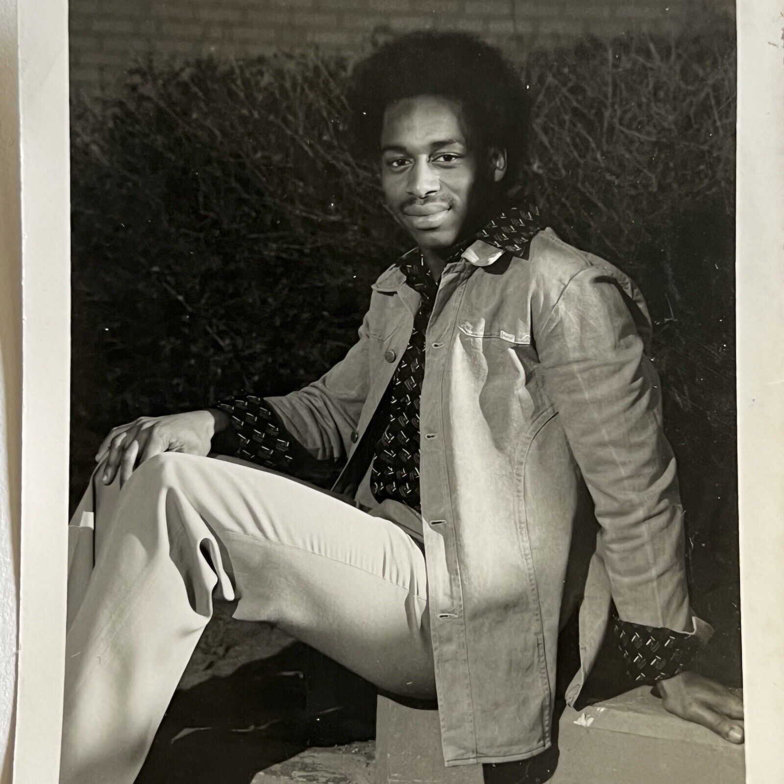 Vintage B&W Snapshot Photograph Handsome Black African American Man Teen 70s ID