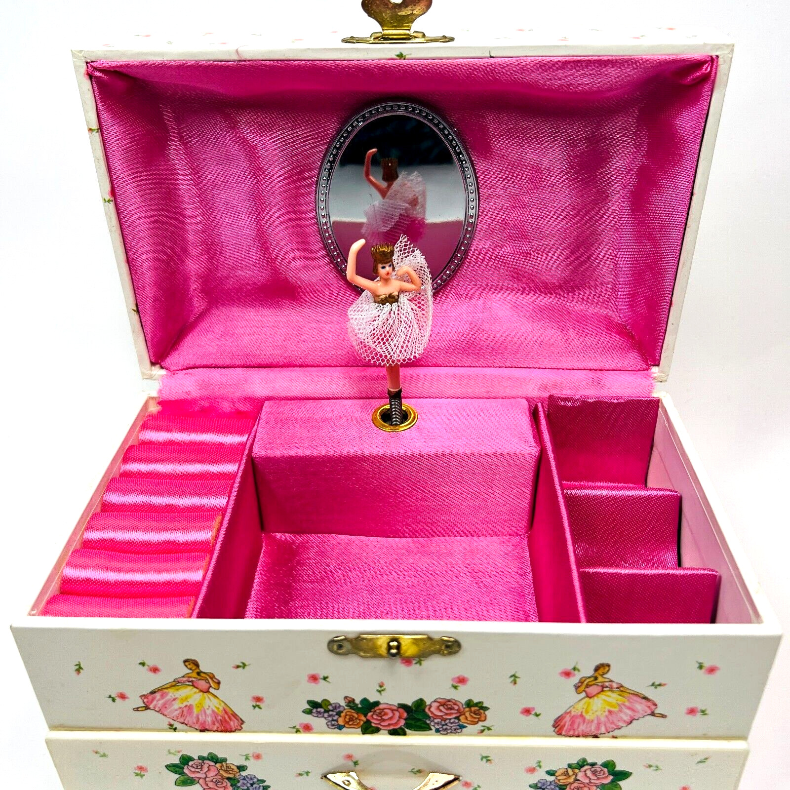 Lillian Vernon  Ballerina Musical Jewelry Box with a Drawer and Pink Lining VTG