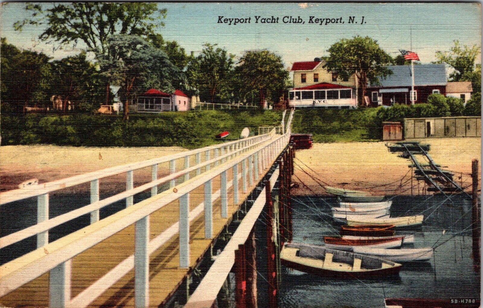 Keyport, NJ Keyport Yacht Club Boats Docked Vintage Linen Postcard J158