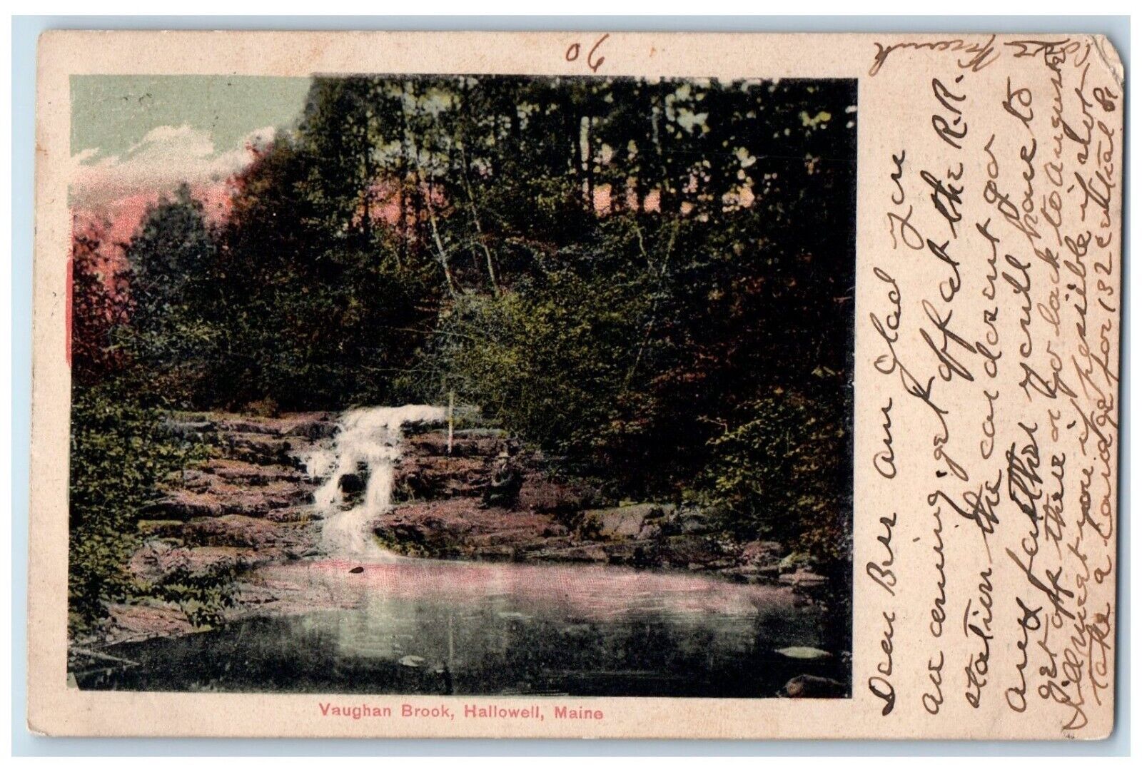 1906 View Of Vaughan Brook Waterfall Hallowell Maine ME Posted Antique Postcard