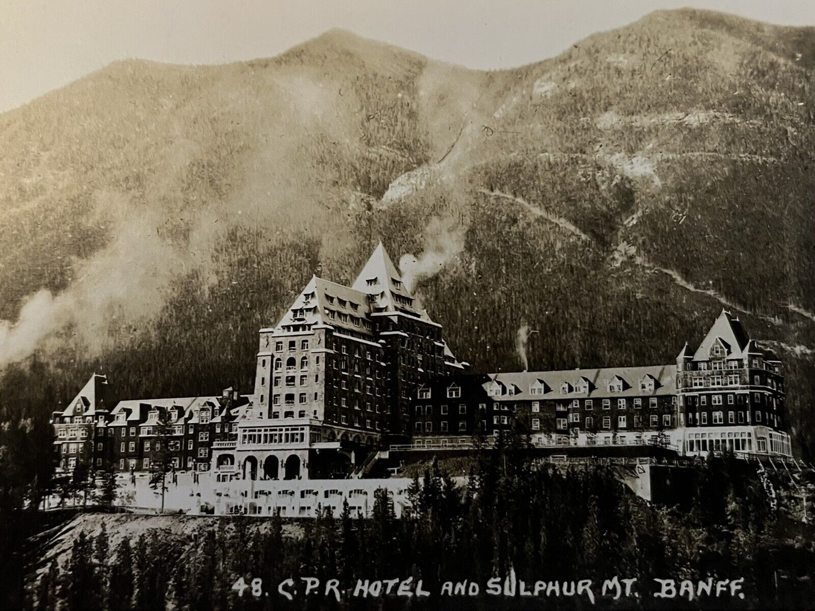1925 C.P.F. Hotel & Sulfer Mt, Banff, AB Canada Antique Real Photo Postcard RPPC