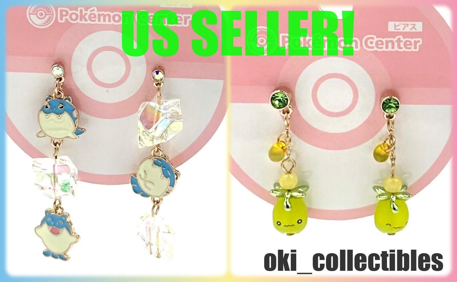 🌳 Pokemon Center Japan Spheal Smoliv Pierced Earrings Jewelry Accessory Lot 🍀