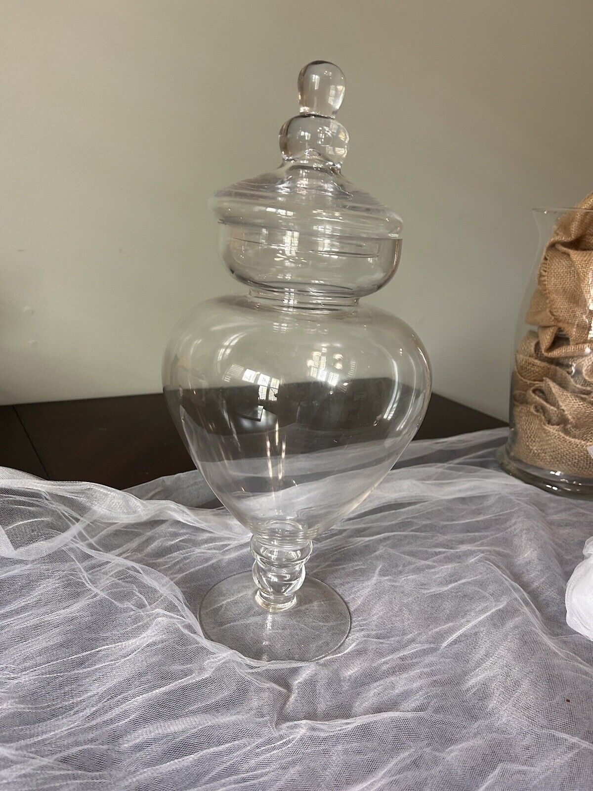 Apothecary Jar Footed Clear Glass Drug Store Candy Jar With Lid 16” Tall