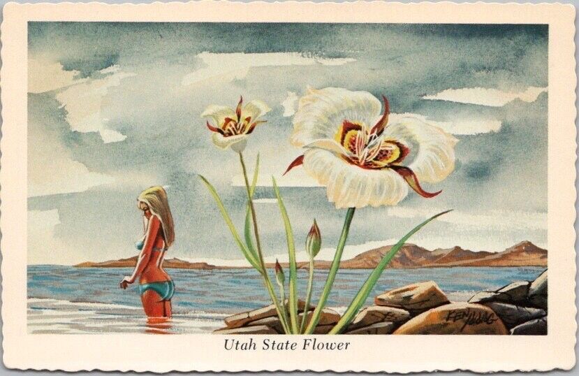 UTAH STATE FLOWER Postcard SEGO LILY / Artist-Signed KEN HAAG / Unused c1973