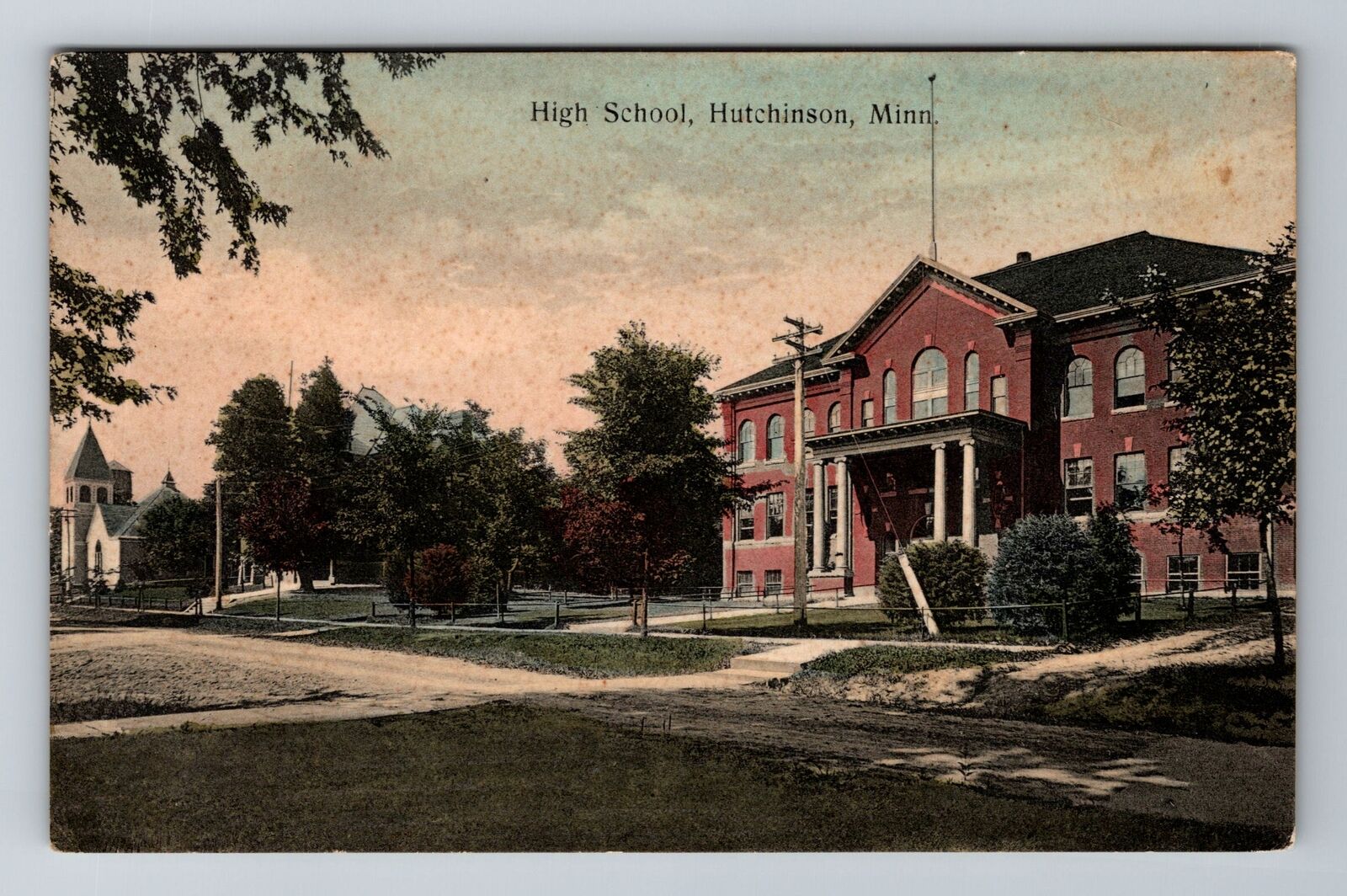 Hutchinson MN-Minnesota, High School, Antique Vintage Souvenir Postcard
