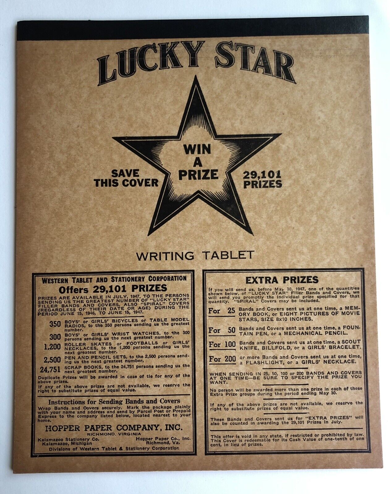 Vintage LUCKY STAR Lined Paper Notebook NOS 14 Pages Western Tablet Co 1940s USA