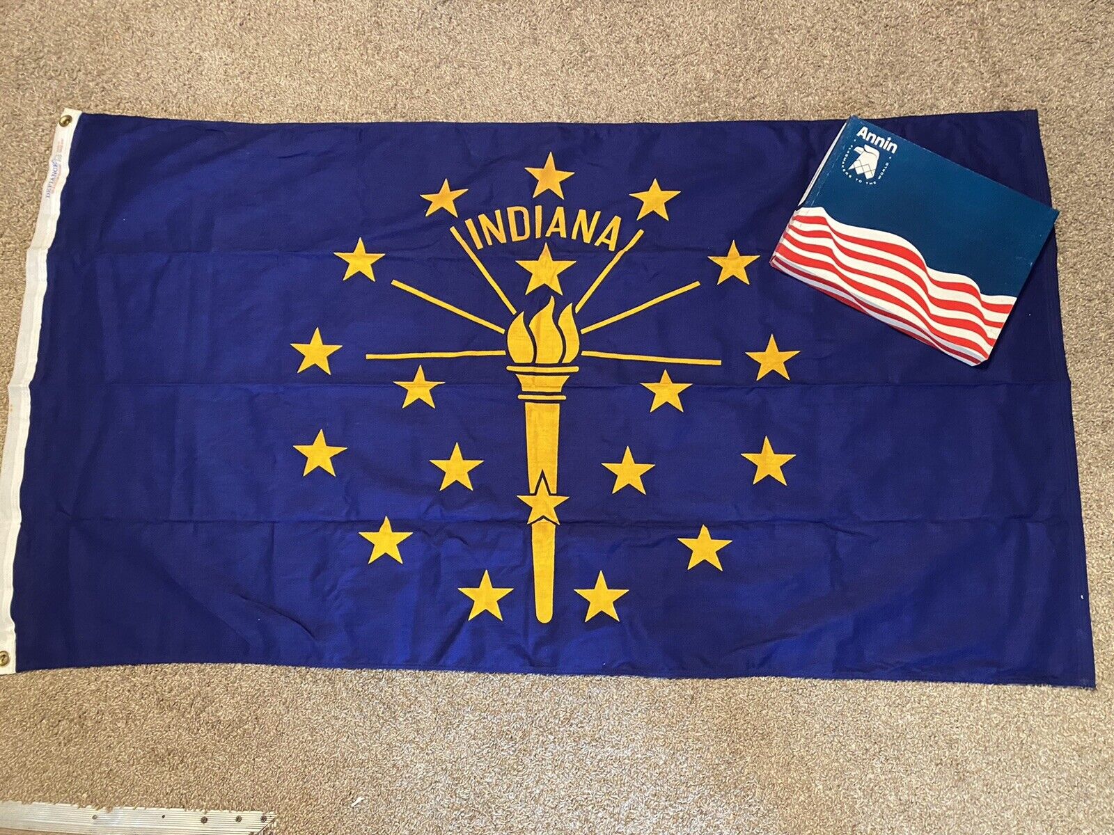 1975 Vintage Annin & Co. Official Indiana State Flag 100% Cotton 3x5 Defiance