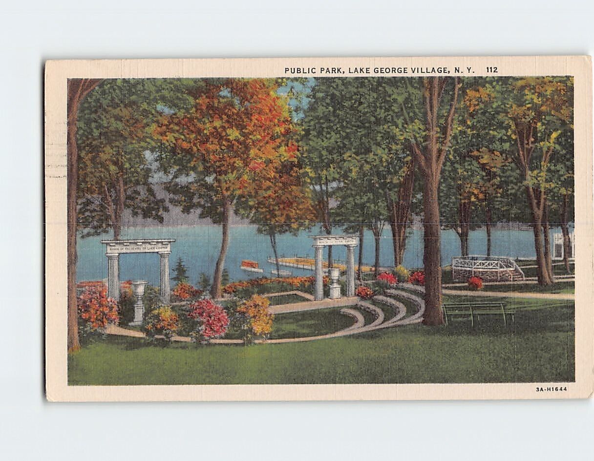 Postcard Public Park Lake George Village New York USA North America