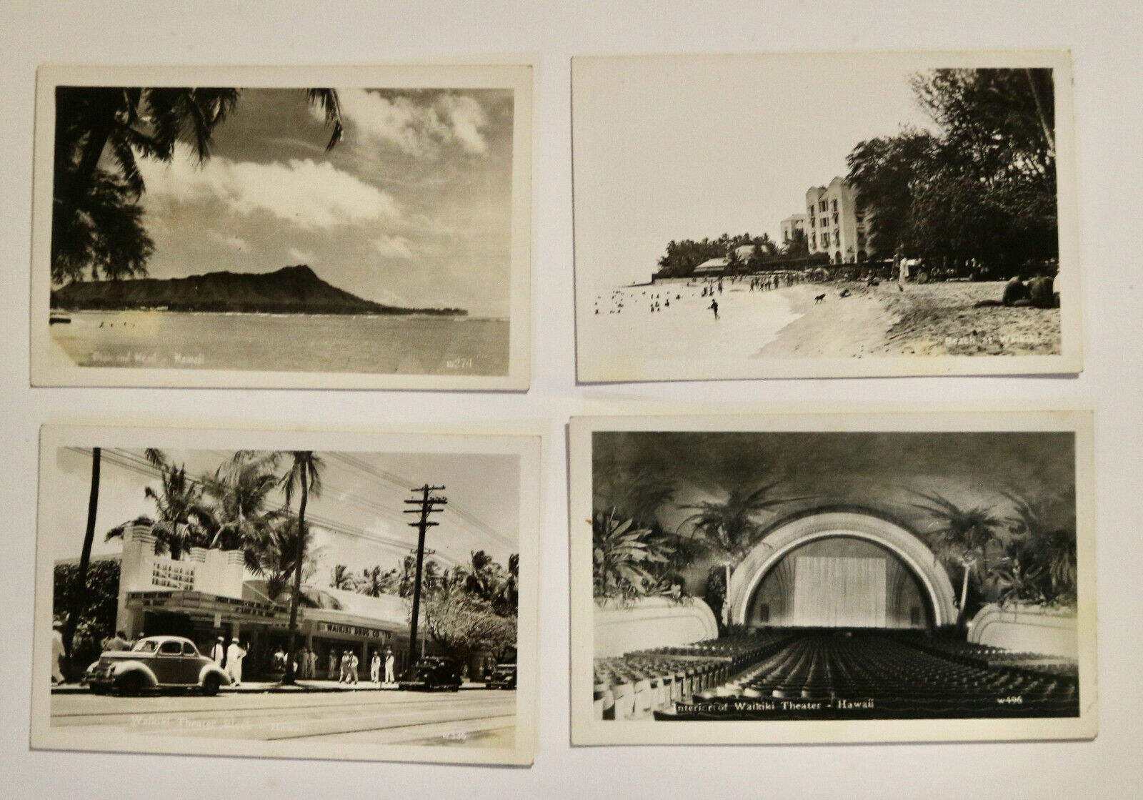 Hawaii vintage 1940's photo postcards set of 4 Waikiki Theater