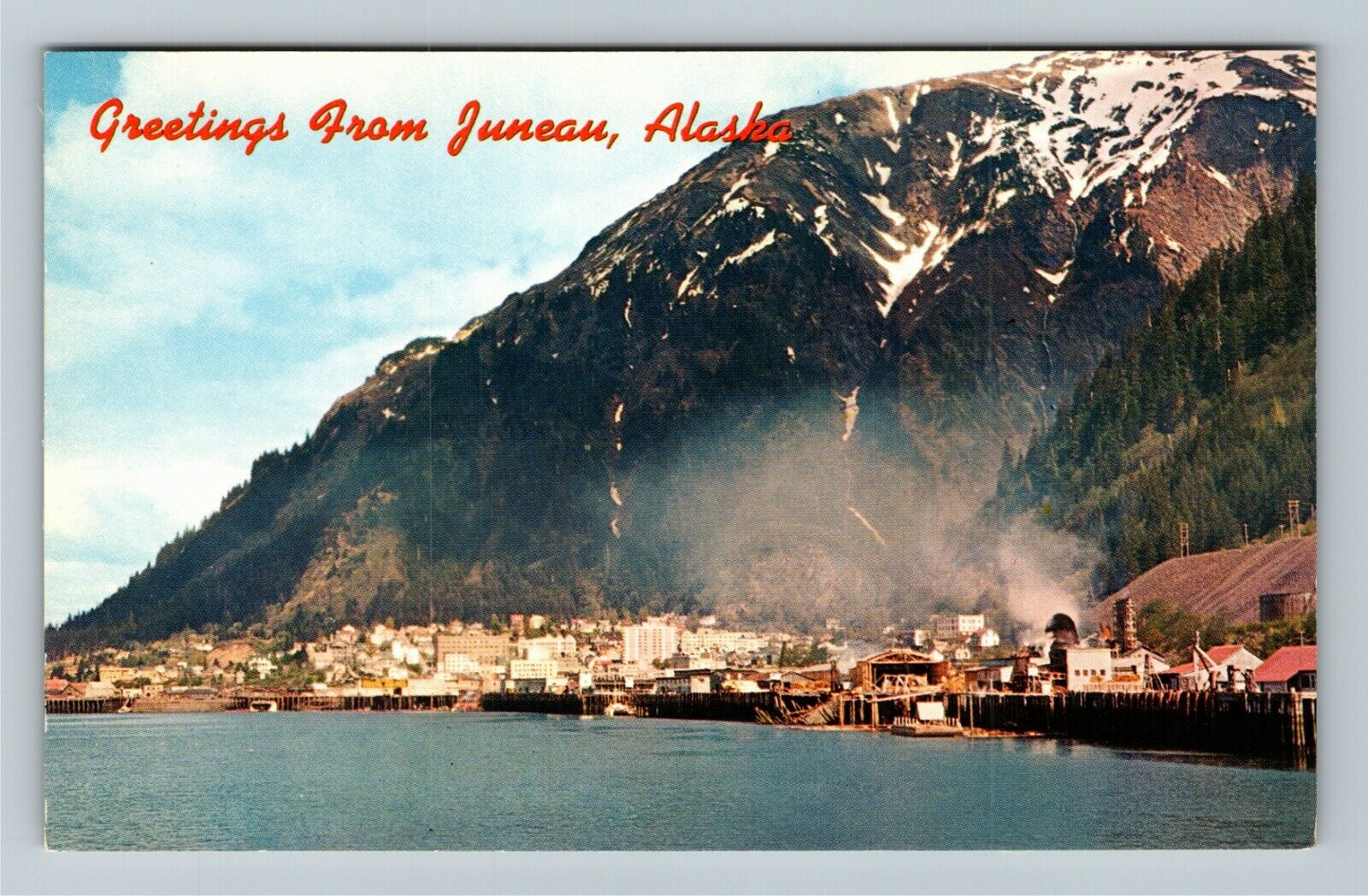 Juneau AK-Alaska, General Greetings, Mountain and Town View, Vintage Postcard