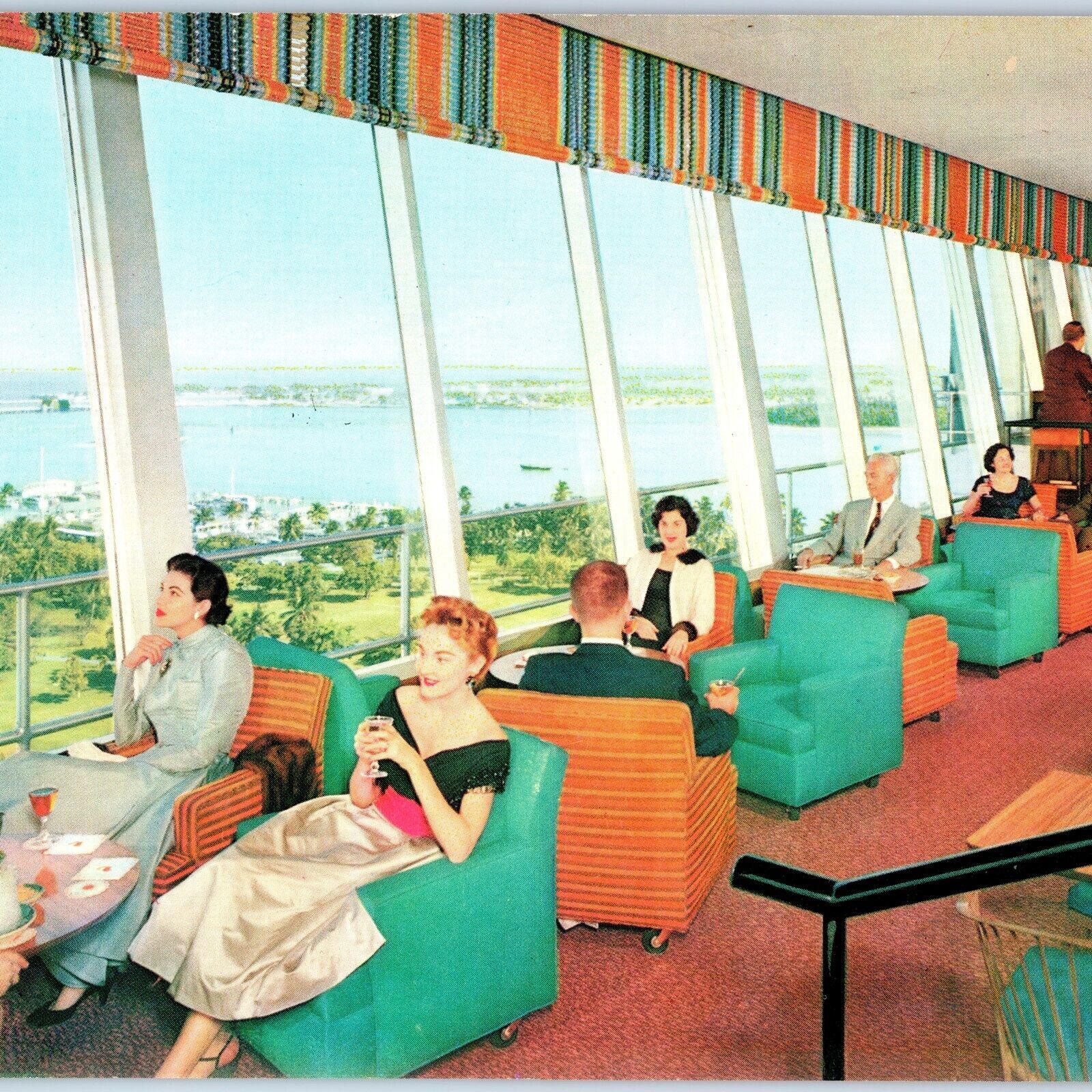 Jumbo c1950s Miami, FL Columbus Hotel Birds Eye Chrome Postcard Oversized 1T