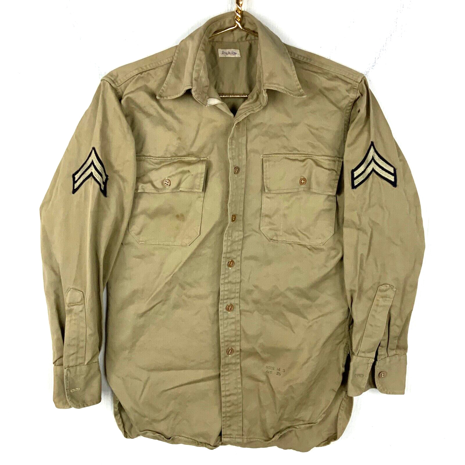Vintage Us Army Og-107 Button Up Shirt Day By Day Medium Beige Vietnam Era 60s