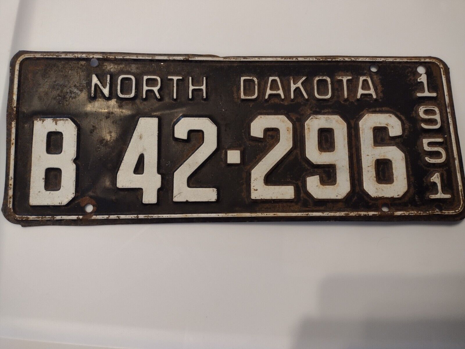 Vintage Rare B Plate North Dakota License Plate 1951 B 42-296 Original Paint