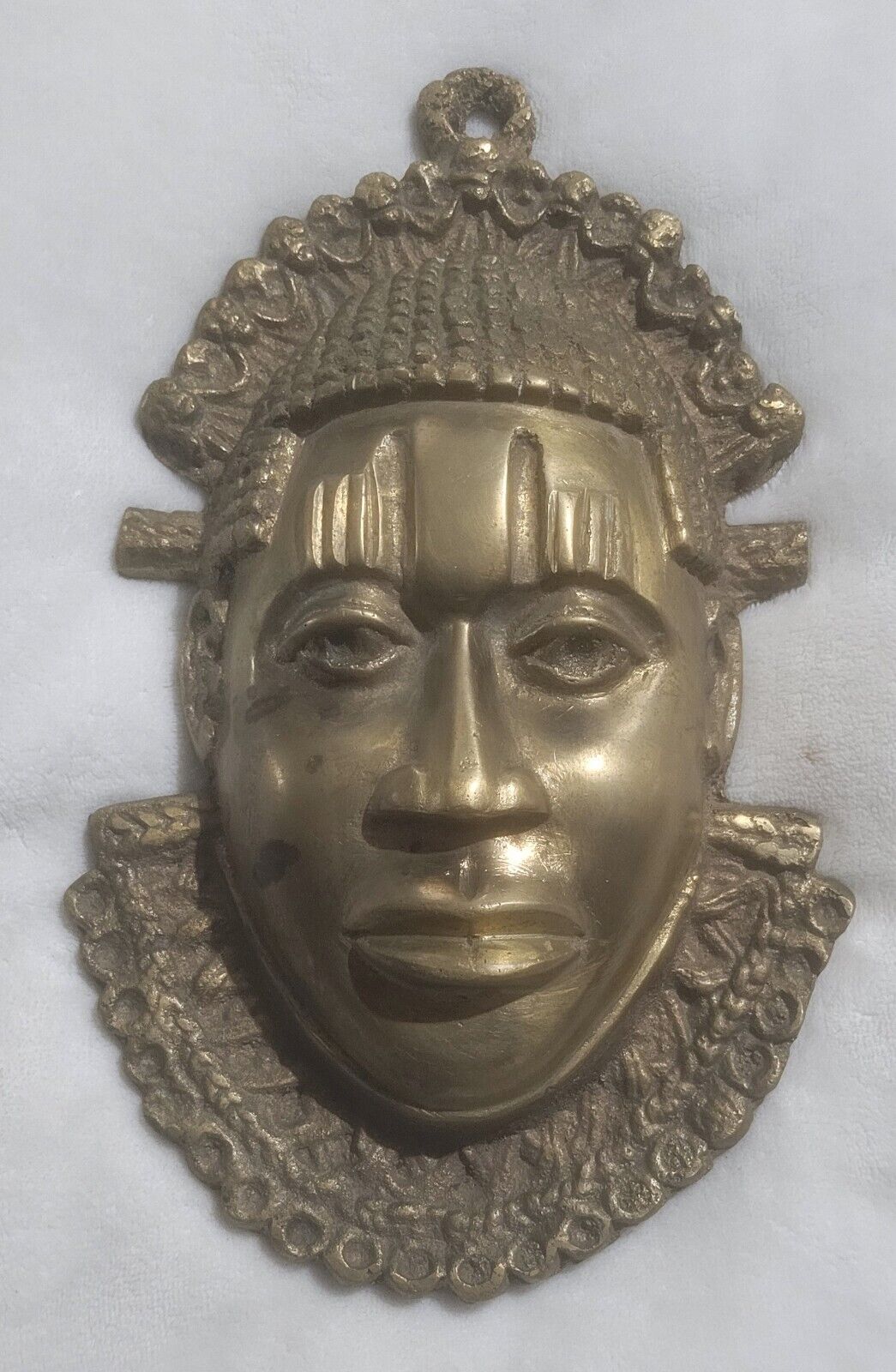Mid-century Benin Brass Tribal Mask 7lbs