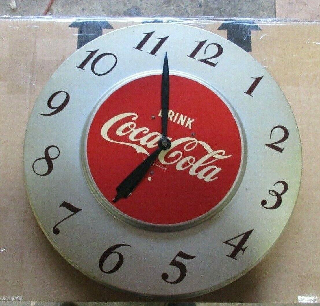 1960s Vintage Drink Coca Cola soda Hanging Wall Clock Sign UU