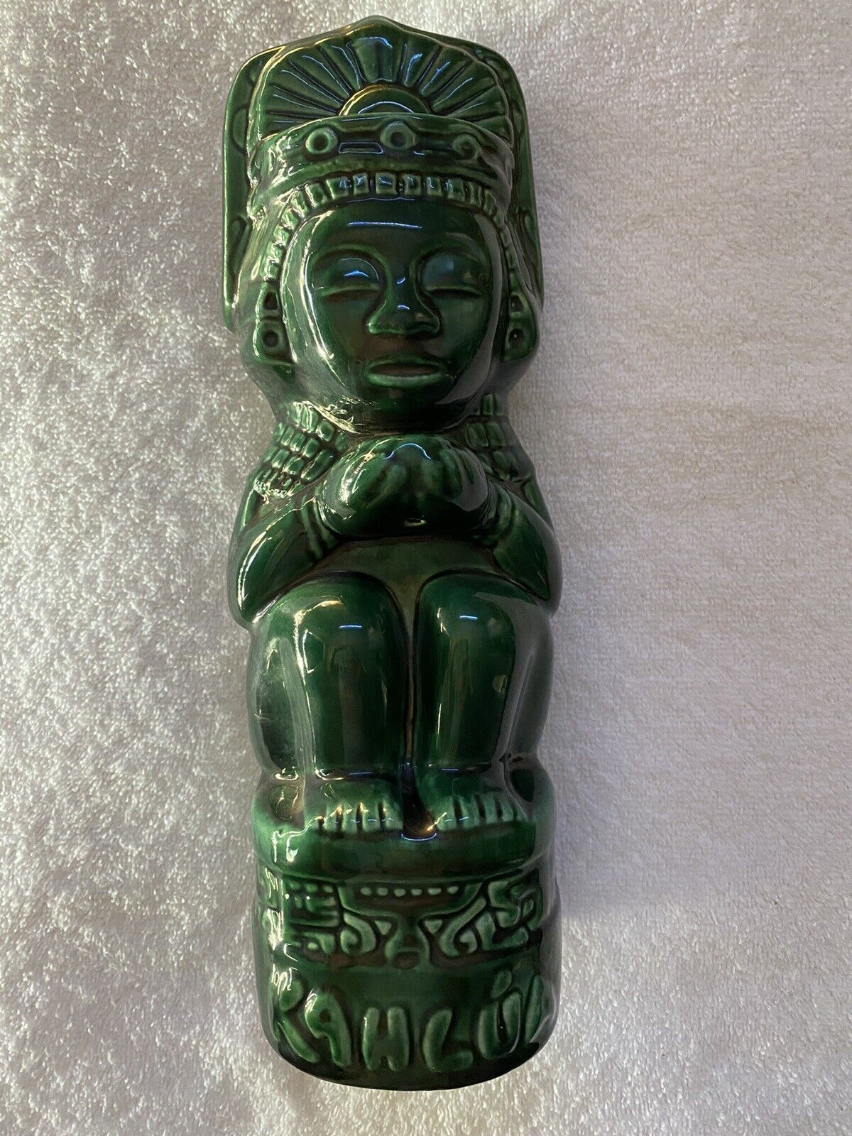 Vintage Kahlua Tiki Aztec Mayan Green Liquor Decanter/Empty