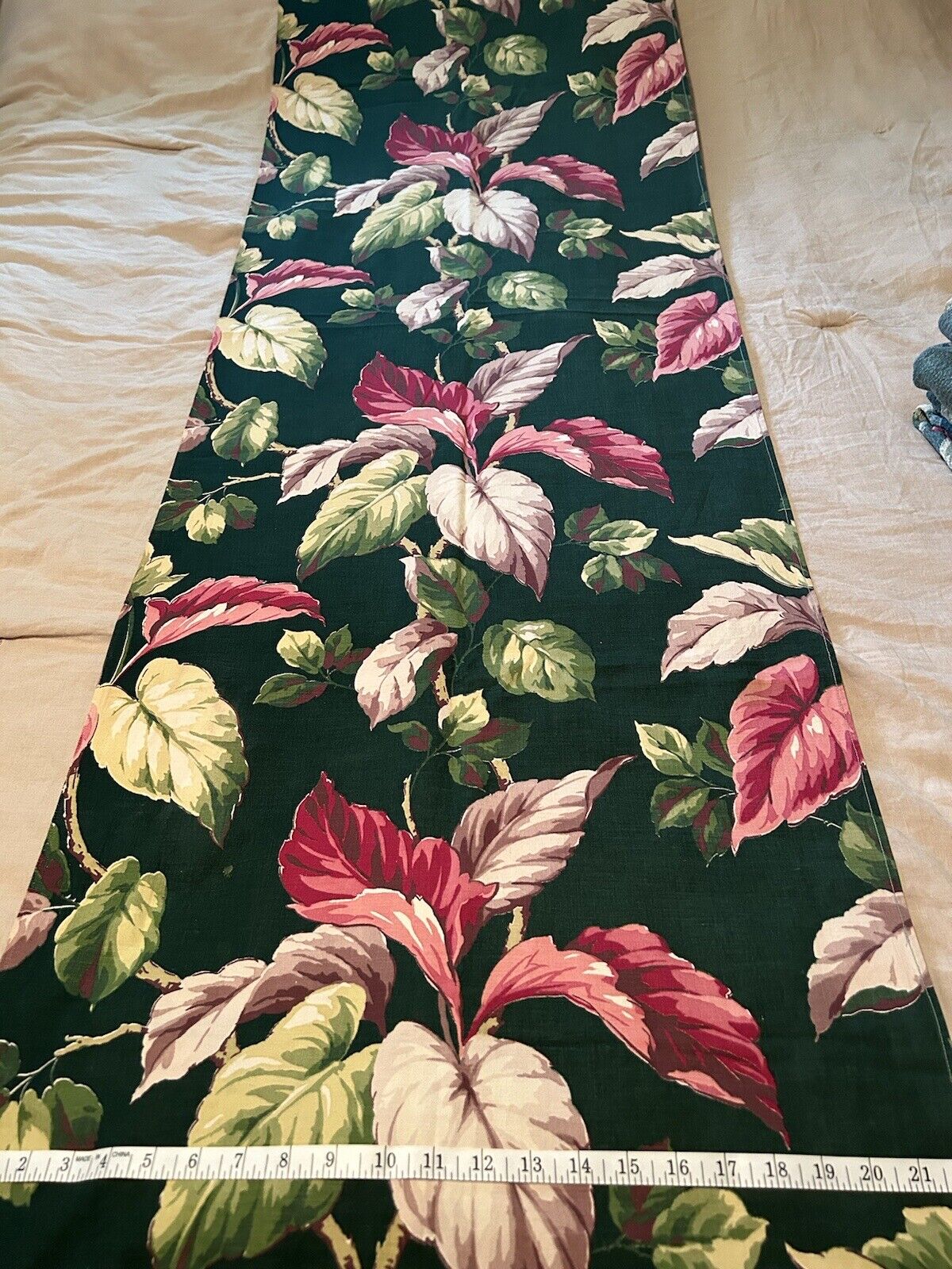 Vintage 1940’s Cotton Fabric Drapery Panel Green Leaf 1950’s Curtain Tropical