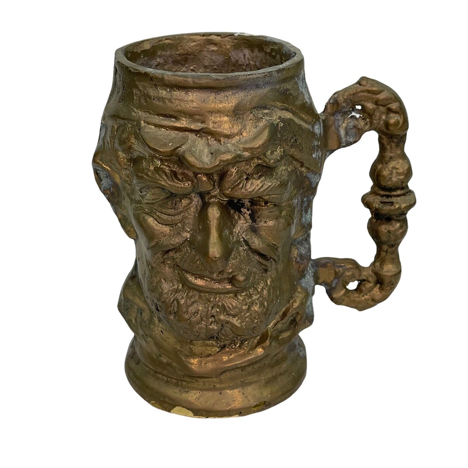Brass Tone Open Bottom Display Mug with Face Strange Knick Knack Trinket Vintage