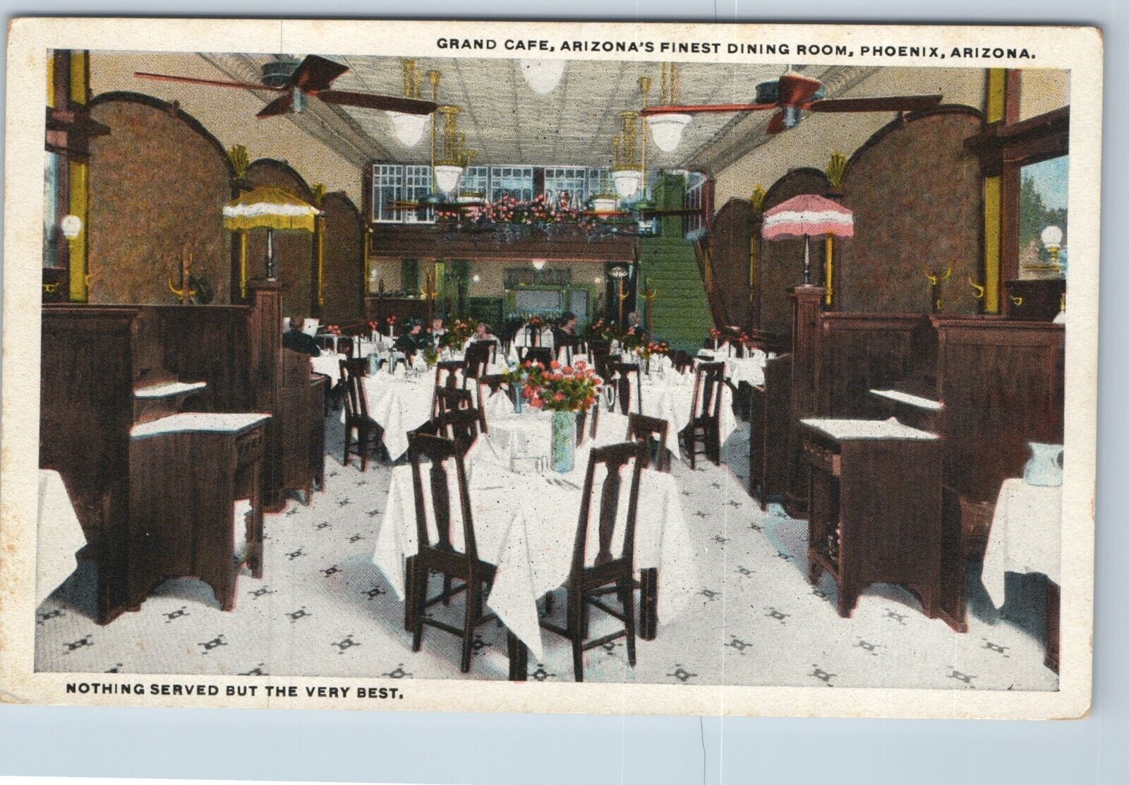 Postcard Grand Cafe Arizonas Finest Dining Room Phoenix Arizona Interior c1920s