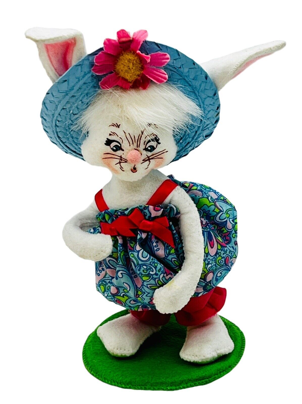 Annalee Easter Girl Bunny 8 inch 2013 Open Eyes Closed Mouth Blue Straw Hat