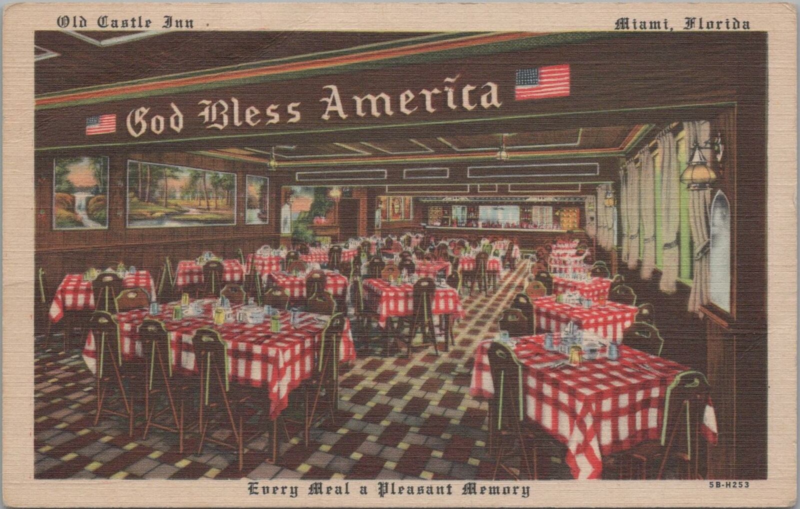 Postcard Old Castle Inn Restaurant Miami FL Florida 