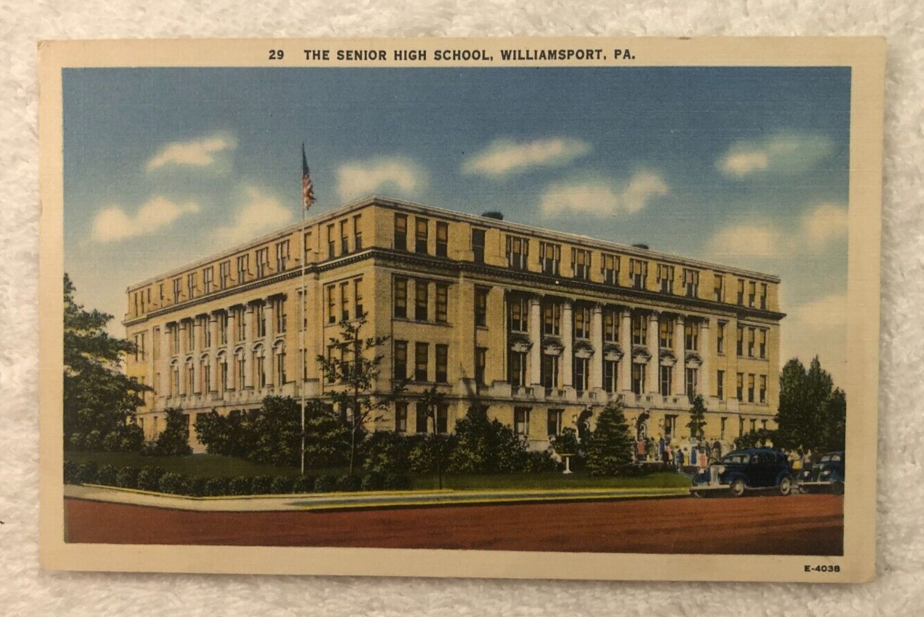 Postcard: 29 THE SENIOR HIGH SCHOOL, WILLIAMSPORT, PA. E-4038, Posted 1941