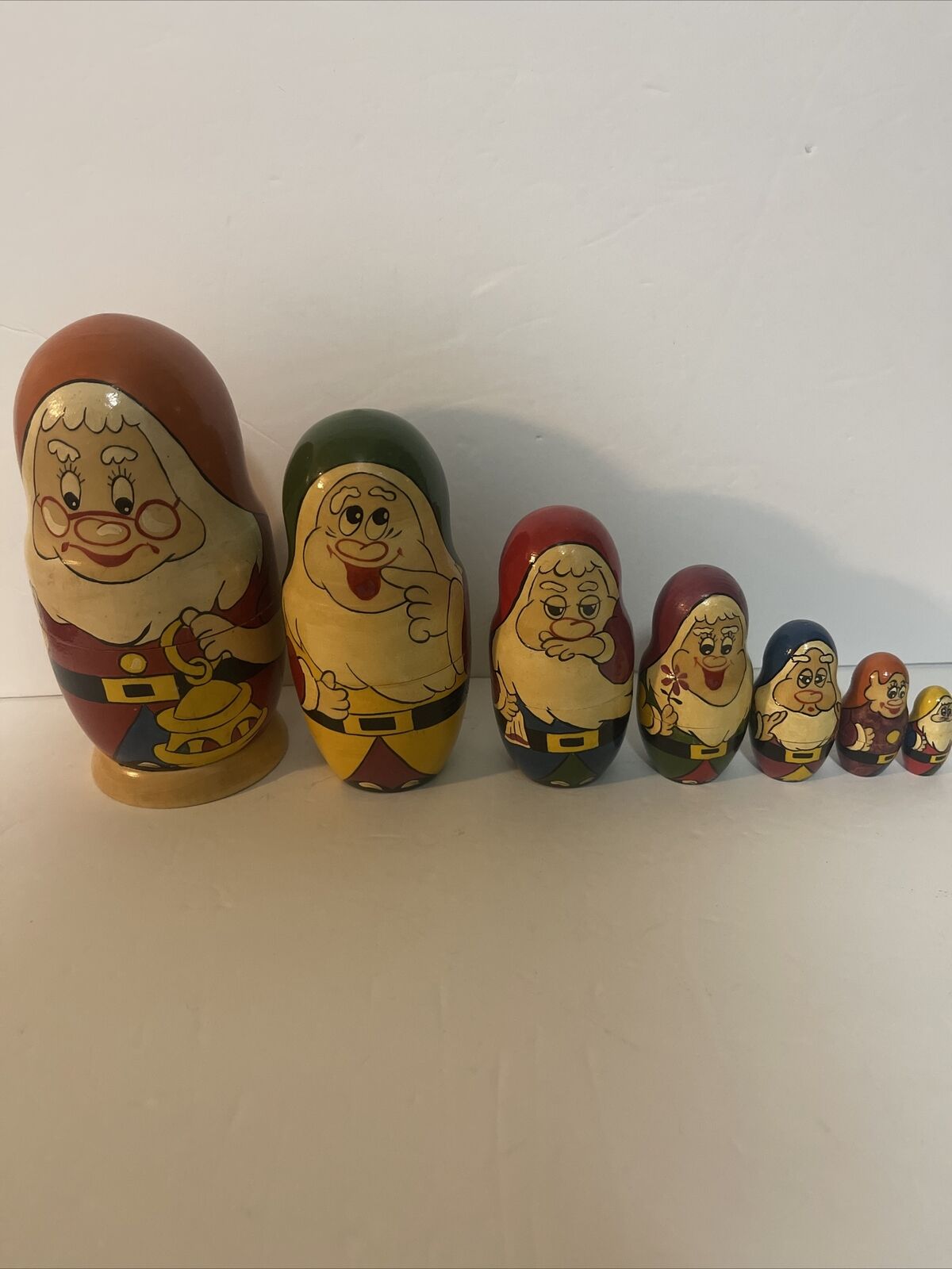 Vintage seven dwarfs nesting doll Set Snow White On Bottom
