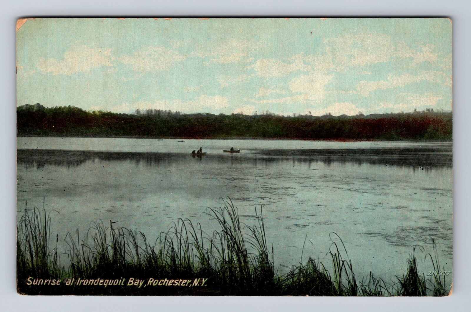 Rochester NY-New York, Fishing at Sunrise on Irondequoit Bay, Vintage Postcard