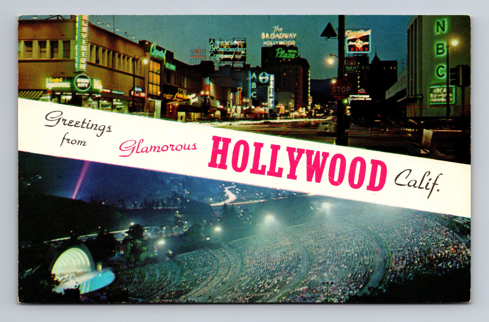 c1956 Chrome Postcard Greetings Hollywood Bowl Amphitheater Blvd Studios