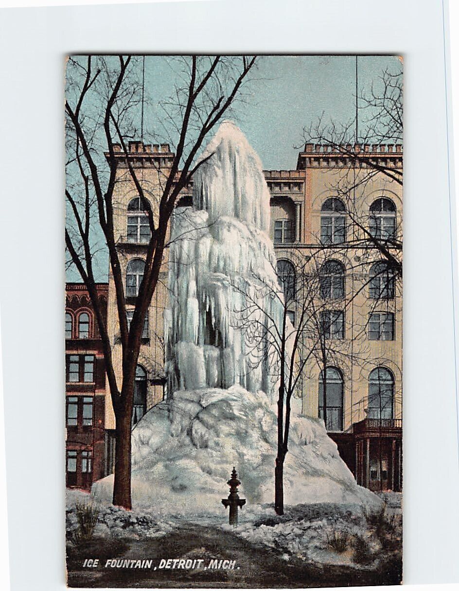 Postcard Ice Fountain Washington Boulevard Detroit Michigan USA North America