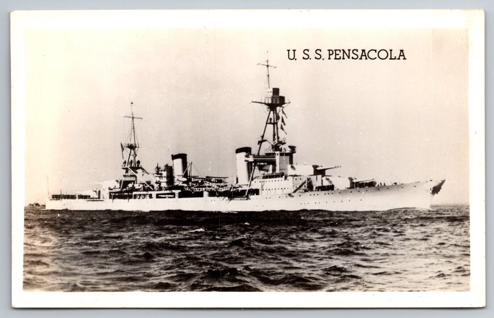 U.S.S. Pensacola. Naval Ship. Real Photo Postcard. RPPC