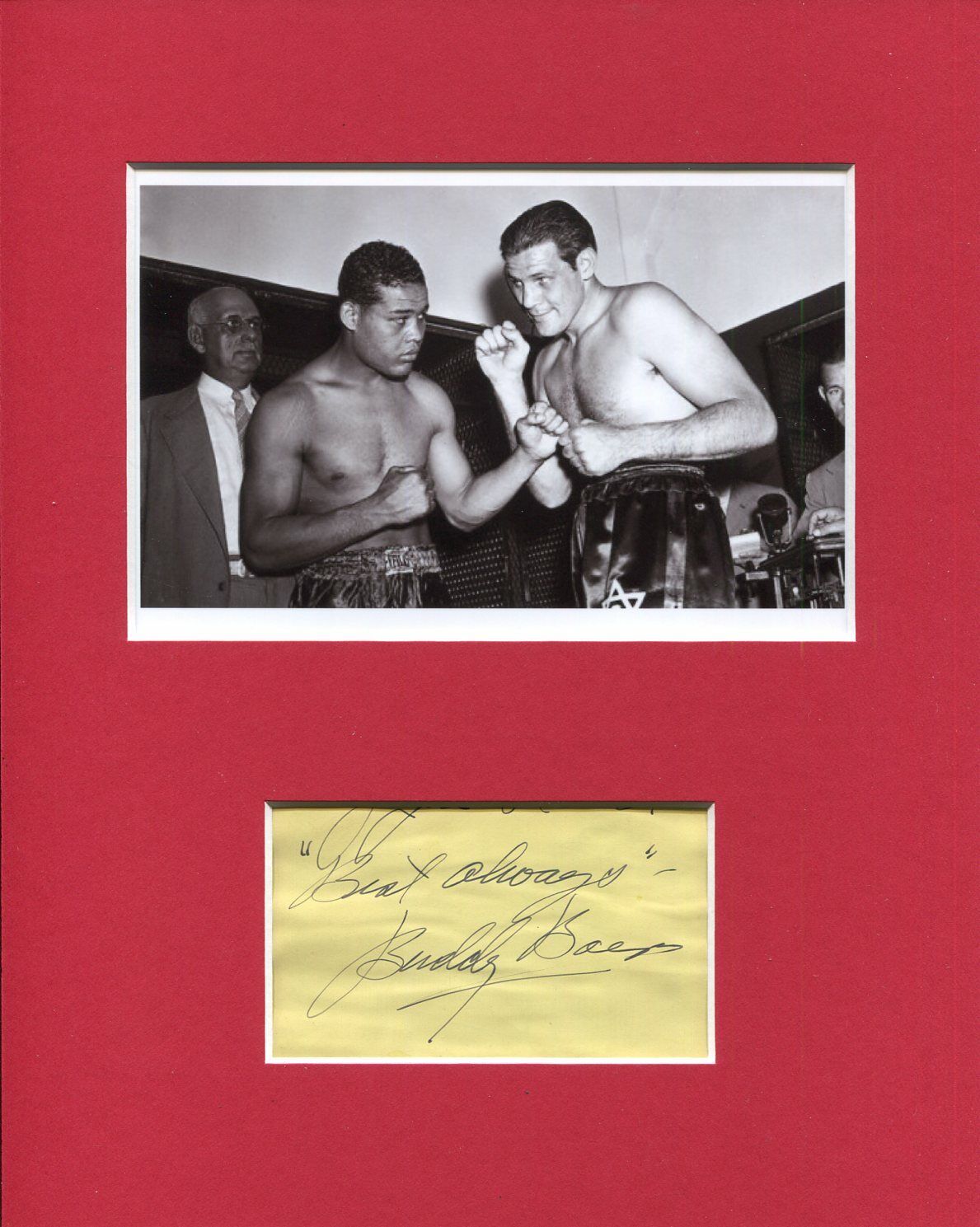 Buddy Baer Boxer Boxing Actor Rare Signed Autograph Photo Display With Joe Louis